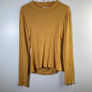 Womens We The Free Long‎ Sleeve Backless Ribbed Tee Shirt Mustard XL Cotton